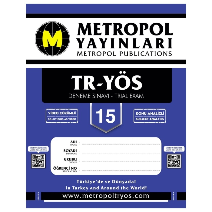 TR‑YÖS Başlangıç Seviyesi Deneme Sınavları – 15 Fasikül | Metropol Yayınları
