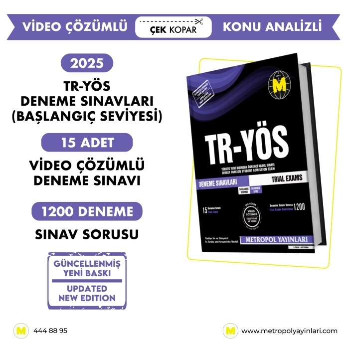 TR‑YÖS Başlangıç Seviyesi Deneme Sınavları – 15 Fasikül | Metropol Yayınları